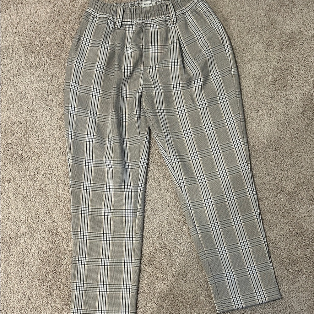 Women’s cream/blue/brown Plaid dressy Pants